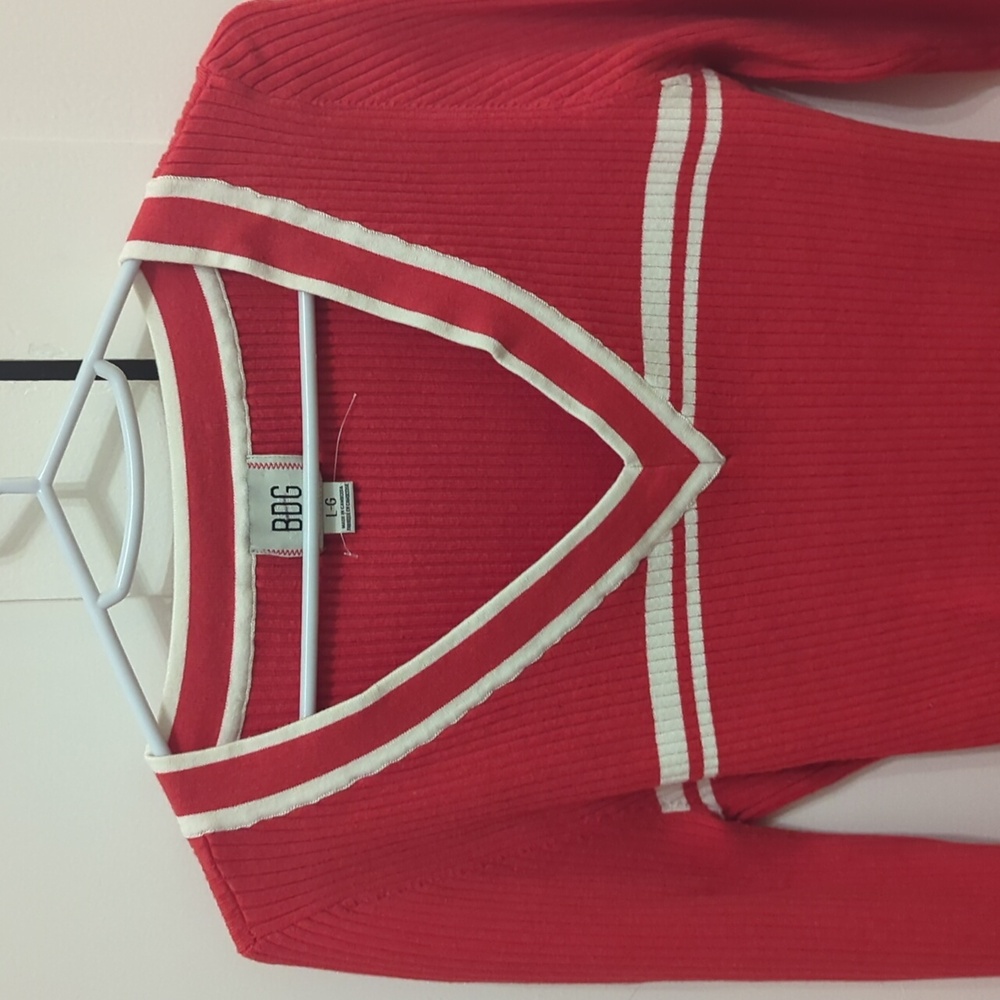 Free People Red Ribbed Sweater | Size Large - Picture 2 of 5
